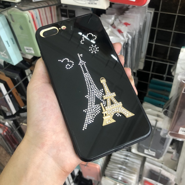 Ốp lưng silicon chống sốc đính đá, viền màu iPhone 7 plus