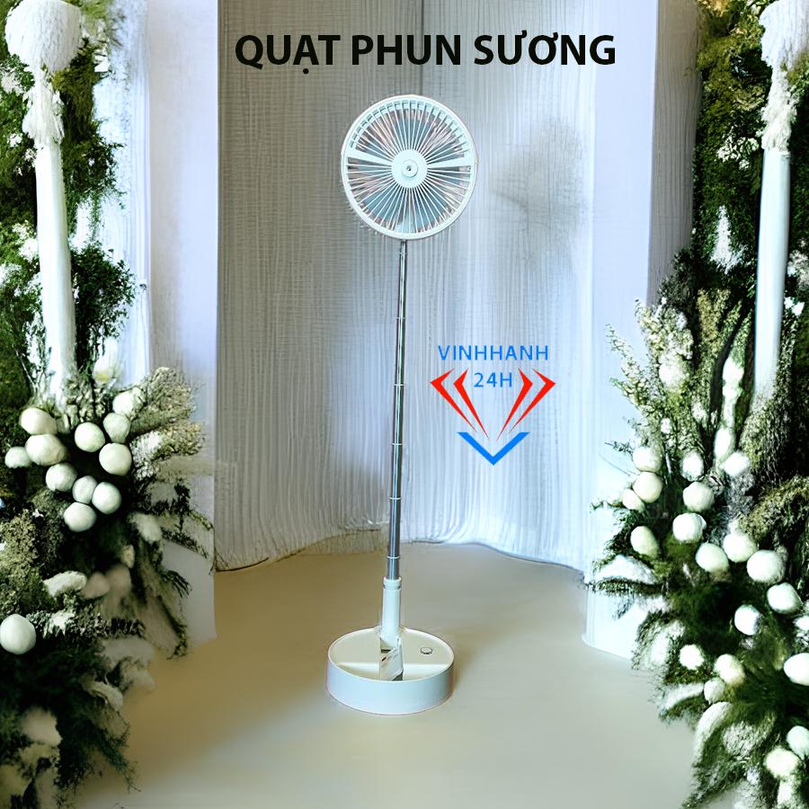 Quạt phun sương xếp gọn, Chế độ tự xoay phải trái, Điều khiển từ xa, Sạc tích điện, pin 7200MaH, Sử dụng 5-20 giờ