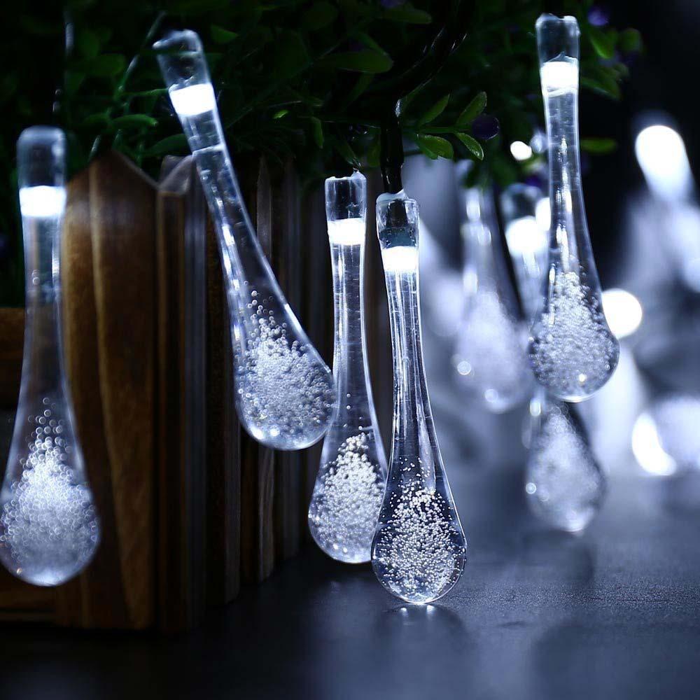 BZ965 4.85M 20 Bulbs 8 Models Solar Water Drop Waterproof Chargeable Clear Outdoor Decoration Festoon Party Garden Yard Fence Lamp Holiday String Lights
