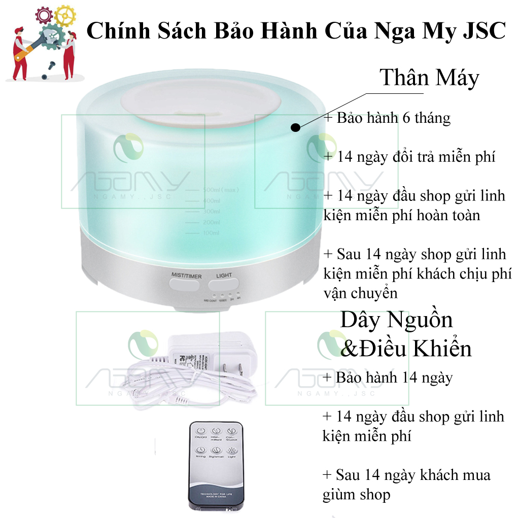 [Hàng Chính Hãng] Máy Xông Tinh Dầu Phun Sương Tạo Ẩm Hình Trụ Trong Dung Tích 550ml Có Điều Khiển , Chế Độ Hẹn Giờ 1h/3h/6h/on Đèn Led 7 Màu Phun Sương Tạo Âm Trong Phòng Điều Hòa