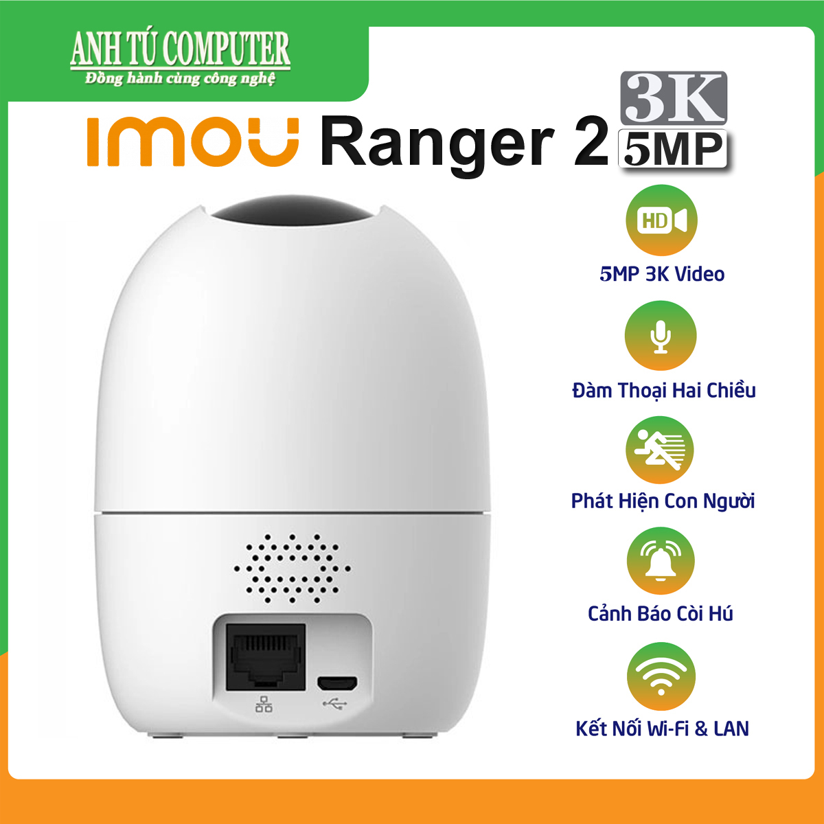 Camera WiFi quay quét Imou Ranger 2 5MP 3K A52P hàng chính hãng