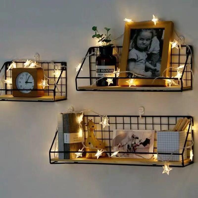 Kệ Sắt Đáy Gỗ Treo Tường Trang Trí, Kệ Để Đồ Đa Năng Có Rào Chắn Tặng Kèm Đinh Và Miếng Dán