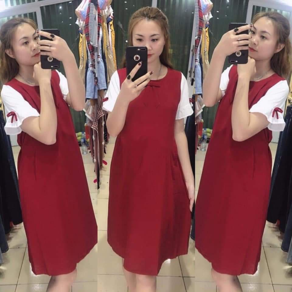 [Siêu sale]Váy bầu đầm bầu cao cấp️chất lụa Hàn mát mềm mịnthiết kế sang chảnhmặc đi làm đi chơi đều đc️free size 43-70kg