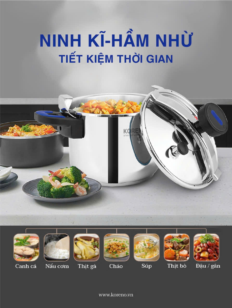 Nồi áp suất inox 304, chống nổ, dùng cho bếp từ bếp ga bếp hồng ngoại dung tích 6 lít và 8 lít hàng chính hãng