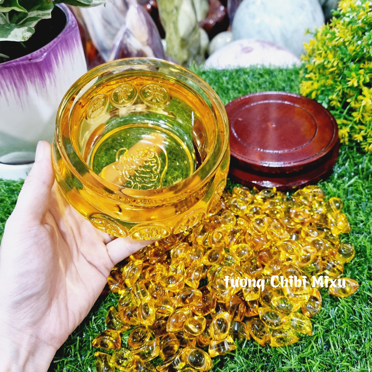 Combo Bát Tụ Bảo 12cm kèm 139 thỏi vàng 2cm Thần Tài may mắn