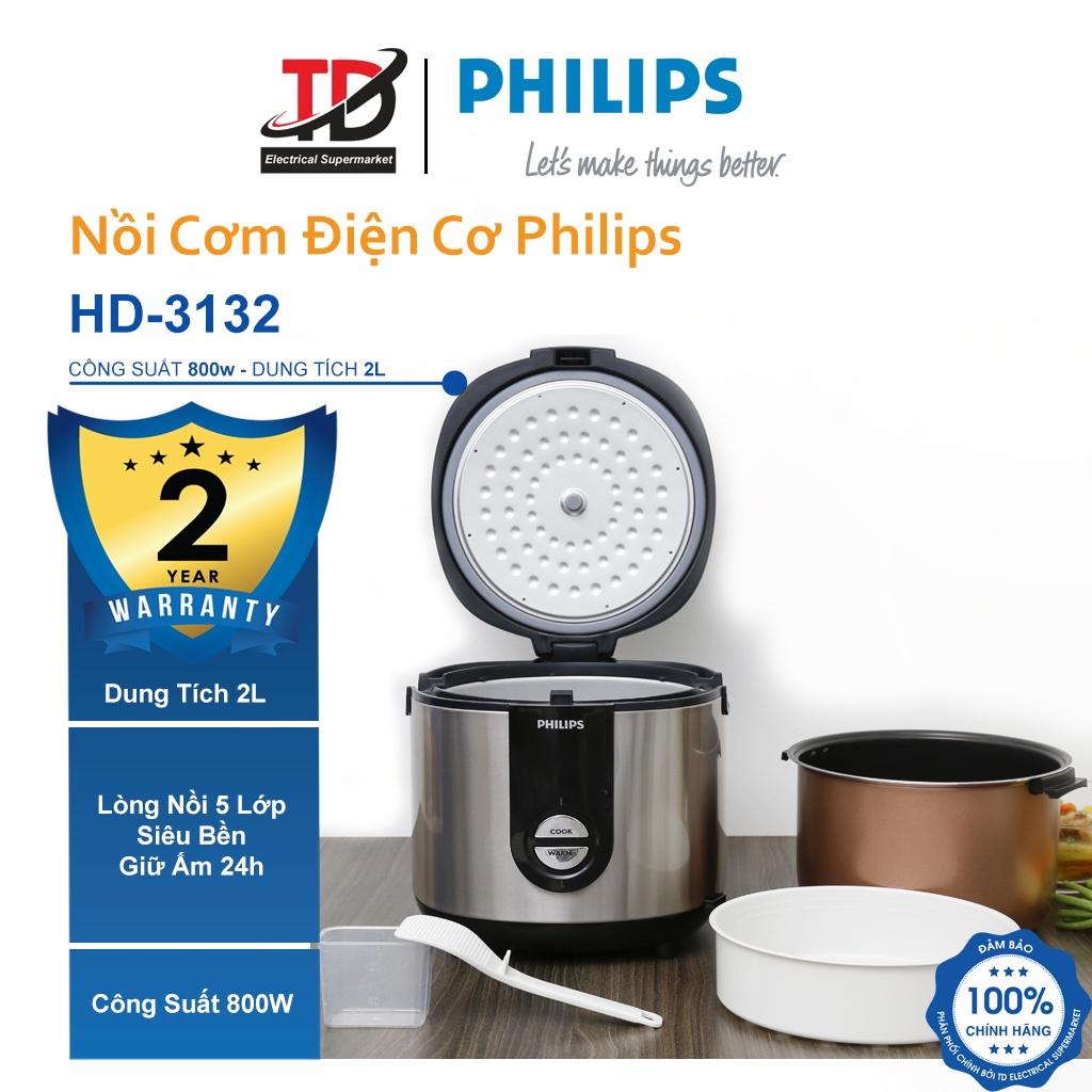 Nồi Cơm Điện Cơ Philips HD3132 - Lòng Nồi 5 Lớp - Công Suất 800W / 2Lit - Hàng Chính Hãng