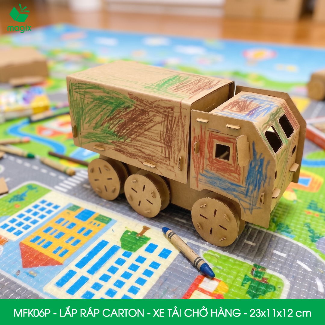 MFK06P - Xe tải chở hàng - 23x11x12 cm - Đồ chơi lắp ráp mô hình từ bìa carton cứng cao cấp