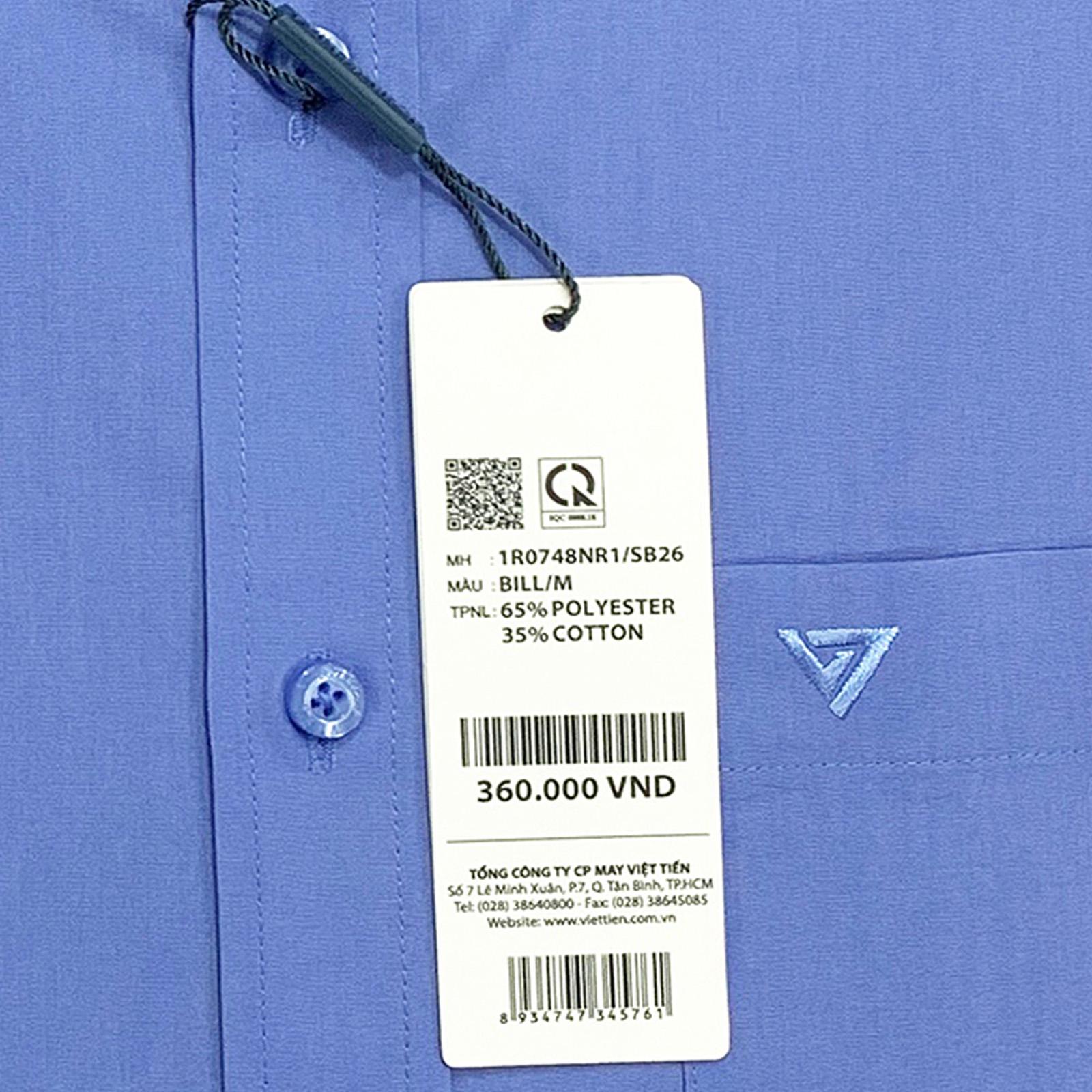 Viettien - Áo sơ mi nam ngắn tay vạt bầu màu xanh bill dáng regular rộng - Áo sơ mi công sở nam Việt Tiến