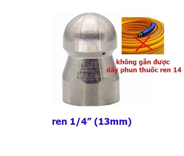 Béc phun inox thông tắc và xịt rửa đường cống thoát nước 1 trước 3 sau Ren trong 1/4