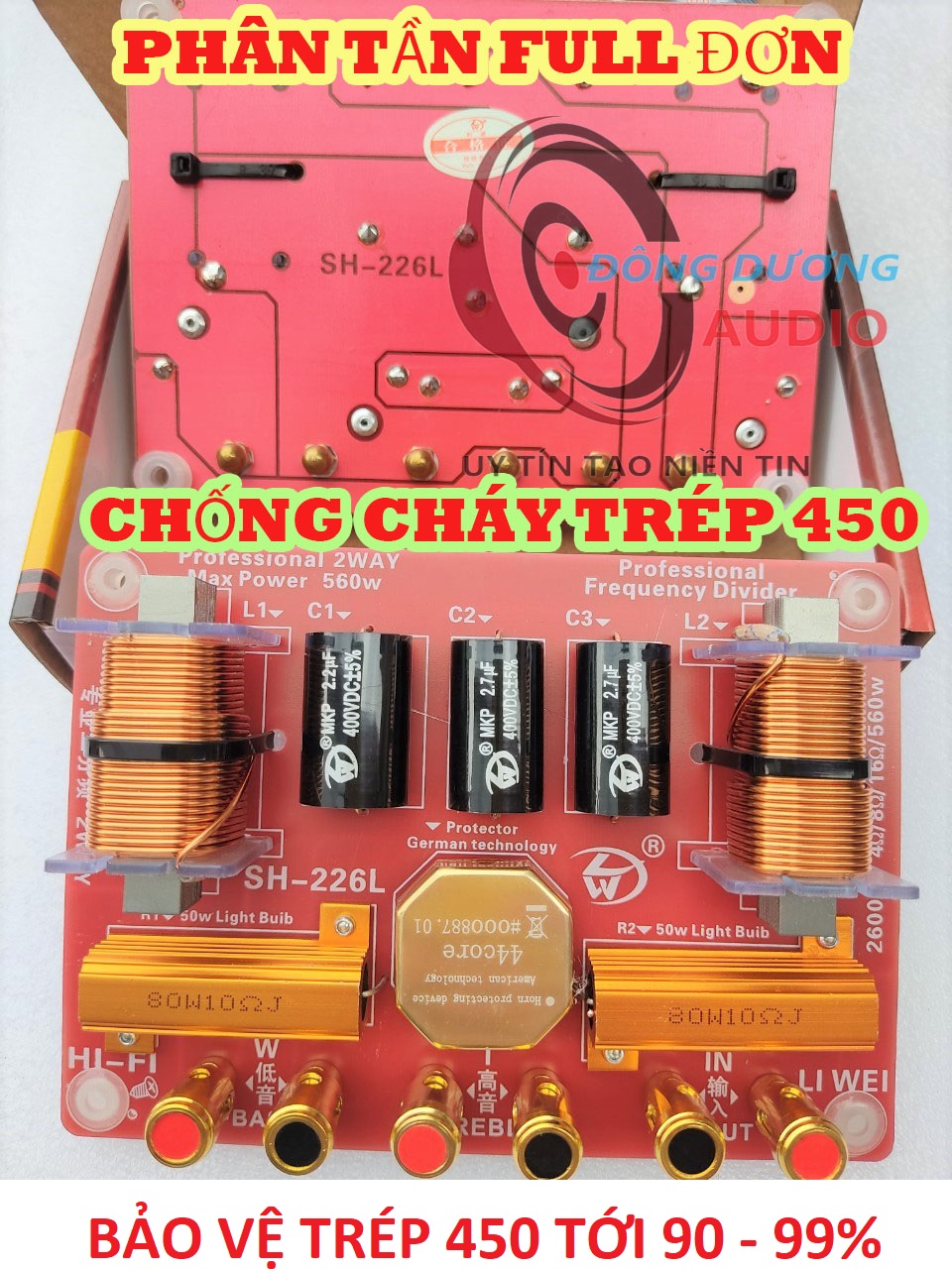 MẠCH PHÂN TẦN CHỐNG CHÁY TRÉP 450 - SH226L - LẮP 1 BASS + 1 TRÉP - PHÂN TẦN FULL ĐƠN - HÀNG NHẬP KHẨU