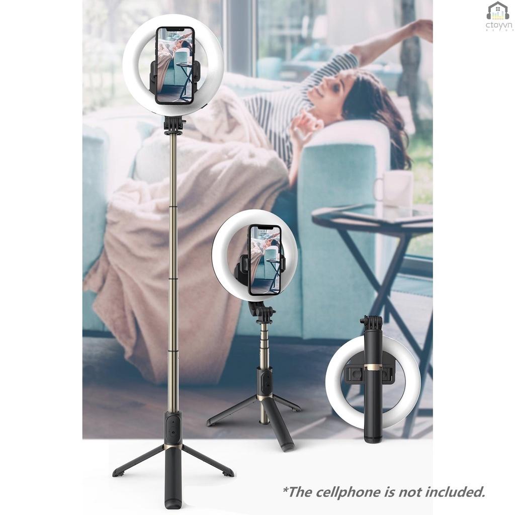 Gậy tự sướng ba chân 4 khớp nối dài 6 inch với vòng đèn lớn có thể điều chỉnh 9 mức độ sáng tùy chỉnh đa năng có thể tháo rời