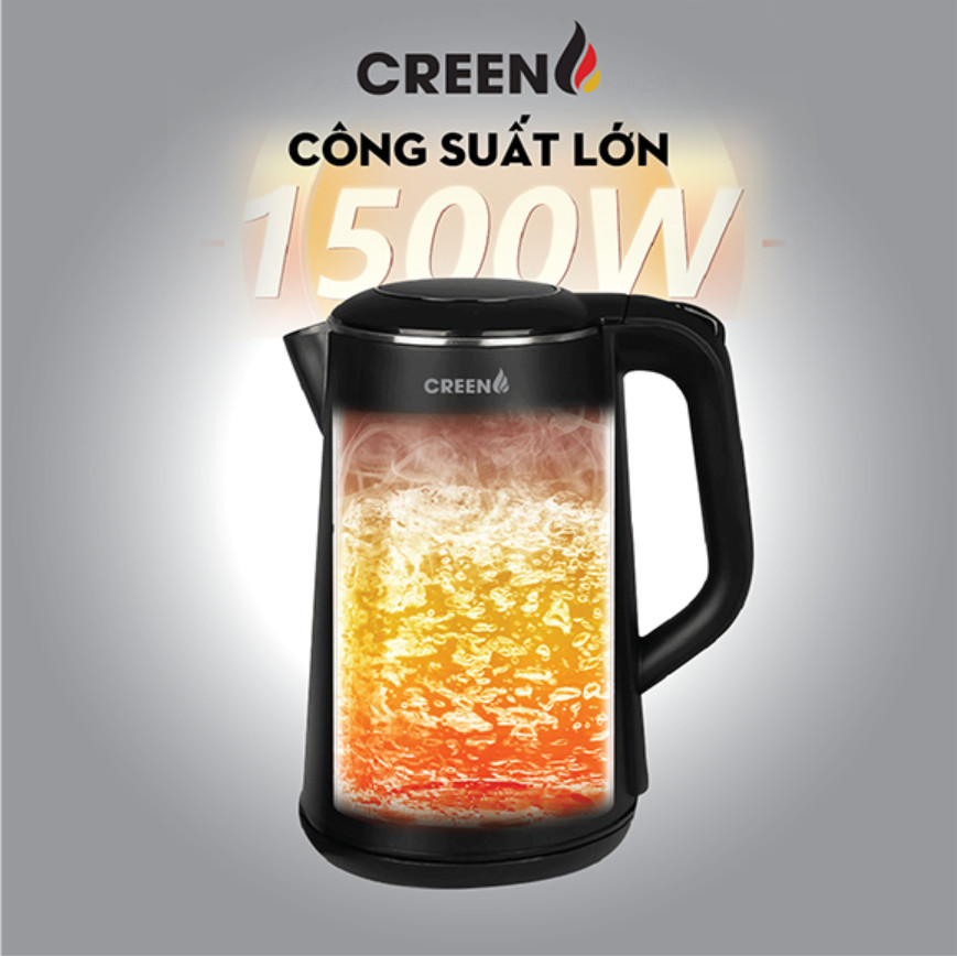 ( SIÊU PHẨM 2026 ) Ấm Siêu Tốc Khử Clo inox304 Creen CR-SW17B Dung Tích 1,7L Chuẩn Công Nghệ Đức - Điều Chỉnh Nhiệt Độ - Hàng Chính Hãng