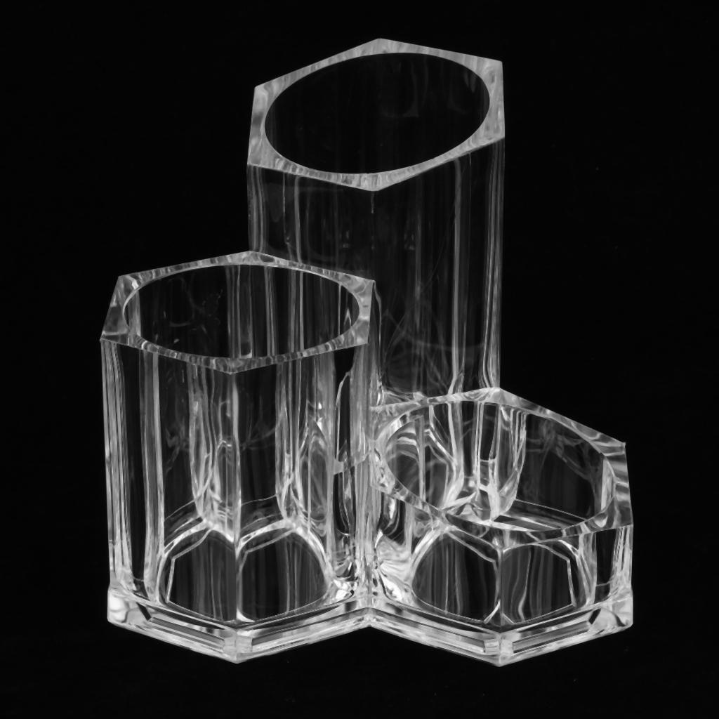 3 Compartments Acrylic Makeup Brush Holder,Cosmetic Storage Box Pen Organizer for Desk Organizing