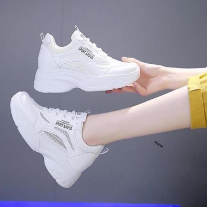 Giày Sneaker Nữ, Giày Thể Thao Nữ Độn Đế 4-5Cm Mùa Xuân Thu Hàn Quốc Màu Trắng