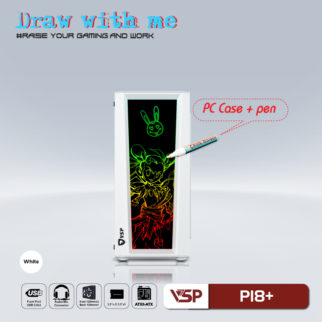 Vỏ máy tính Case VSP P18+ kèm bút dạ quang ~ kính cường lực - Hàng chính hãng TECH VISION phân phối