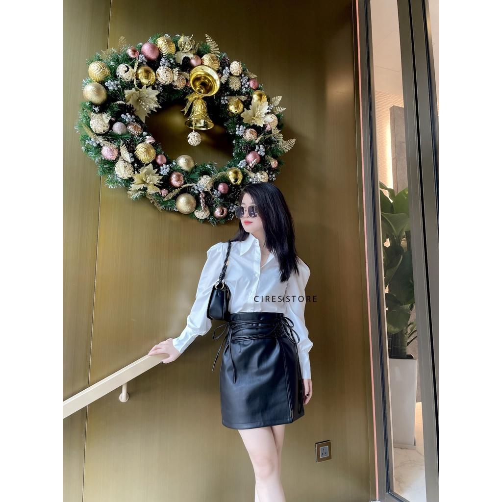 Chân váy da buộc dây