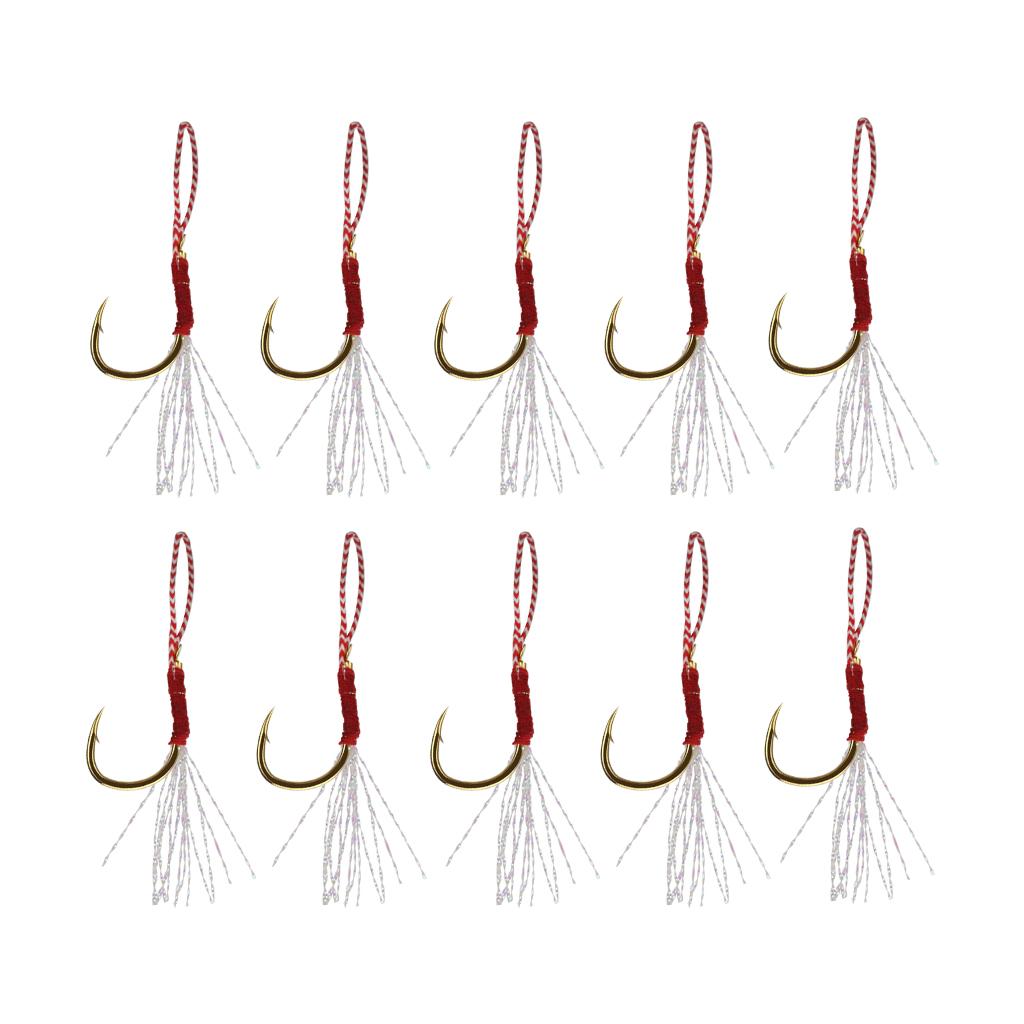 10pcs Fishing Assist Jig Hook Live Baits Hooks with Braid Lines Gold 12