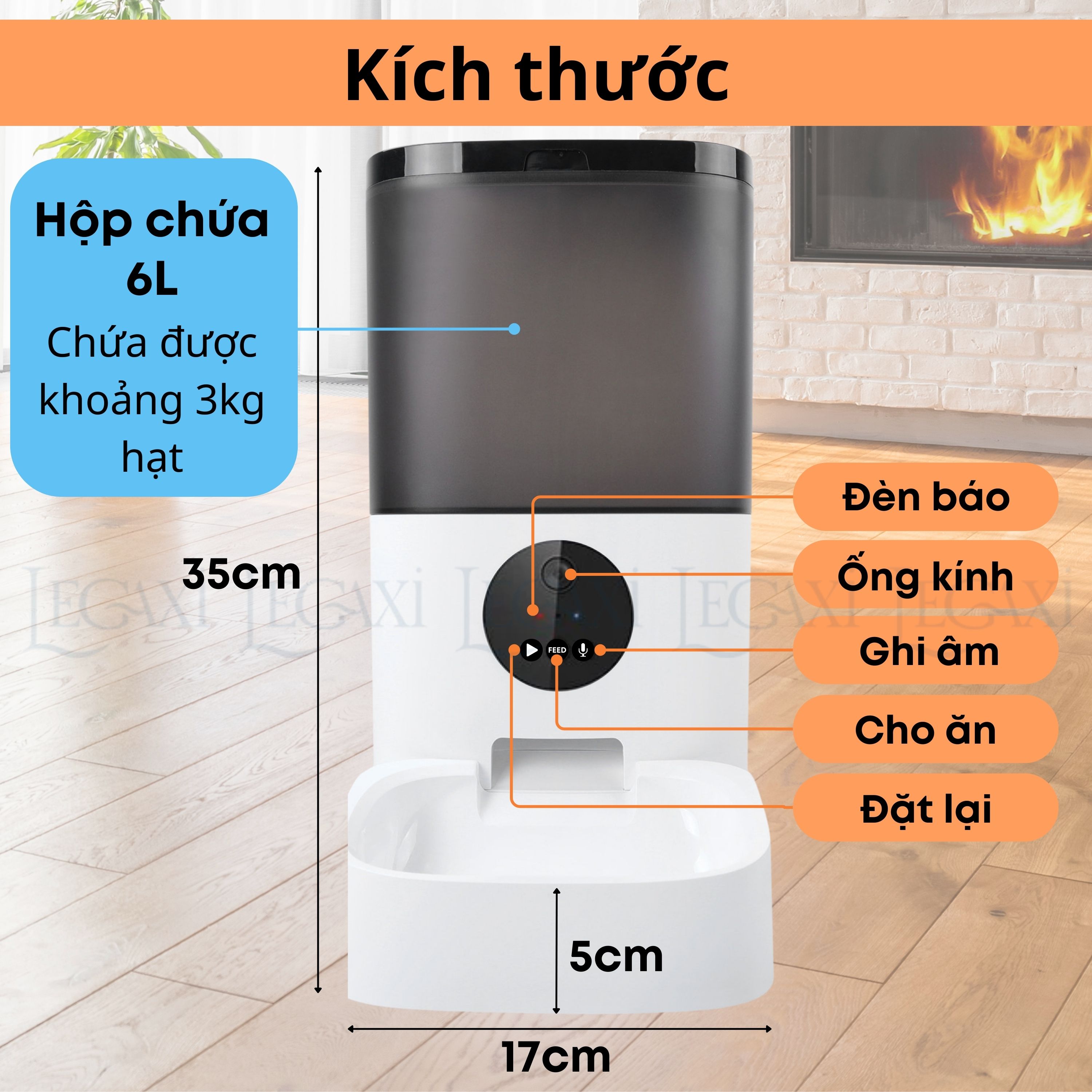 Máy Cho Ăn Tự Động Chó Mèo Pet Thú Cưng Dung Tích 6 Lít Camera Kết Nối Bluetooth App Ghi Âm Dudupet Cat Dog Legaxi