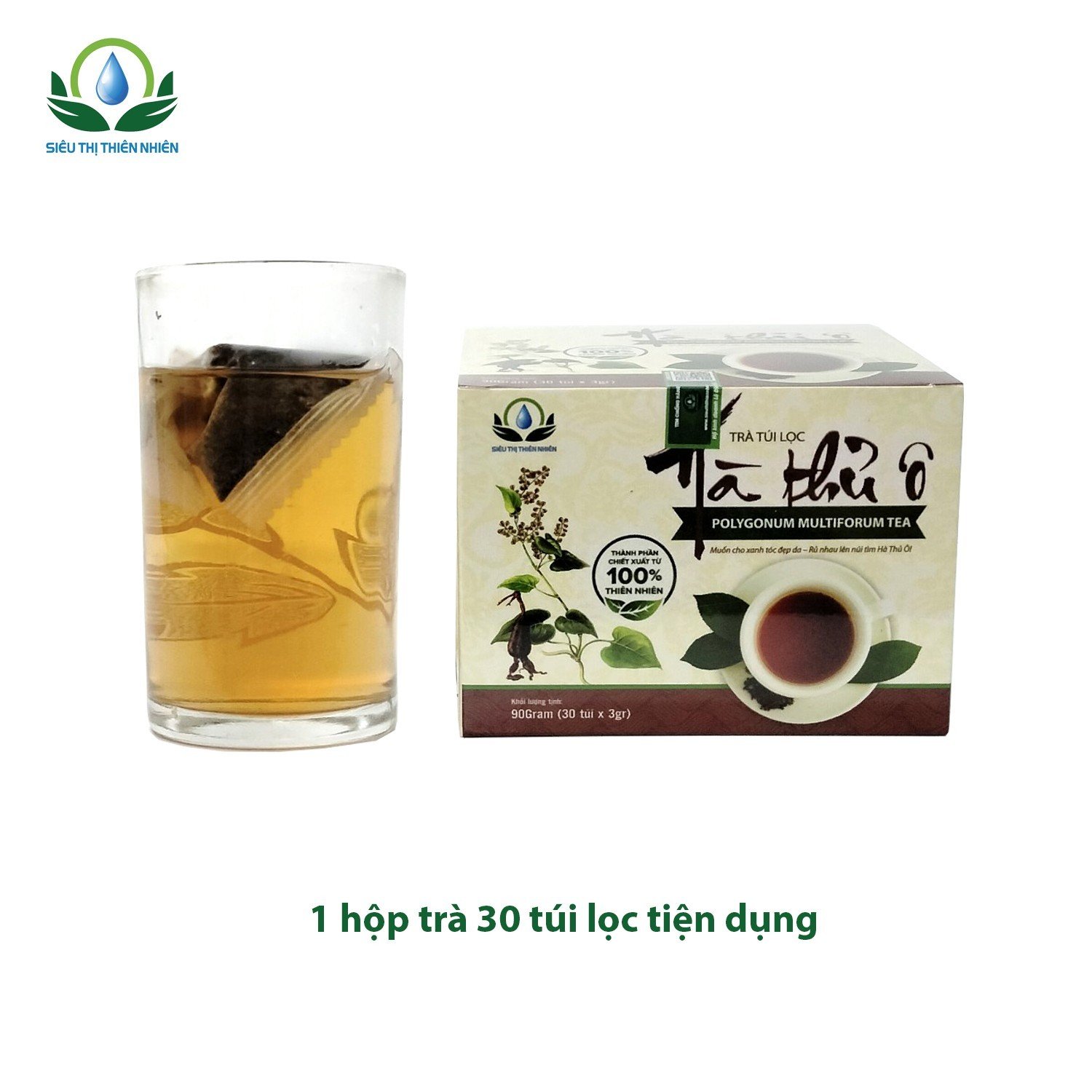 Trà Hà Thủ Ô hộp 30 Túi Lọc x 3Gram giúp bồi bổ thận, kích thích mọc tóc, tóc đen mượt của Siêu Thị Thiên Nhiên