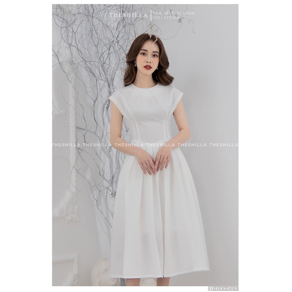 Váy thiết kế cao cấp trắng tay con form xòe xếp ly The Shilla - Poiles-53C0