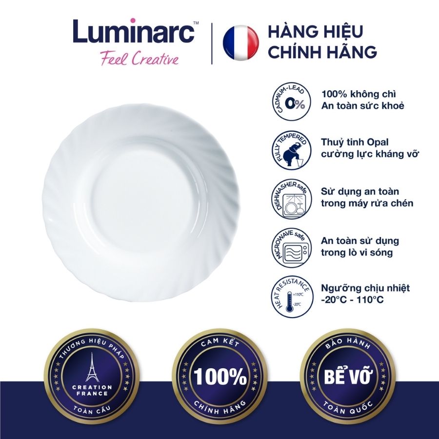 Bộ 6 Đĩa Thuỷ Tinh Luminarc Trianon Trắng 16cm - LUTRN3653