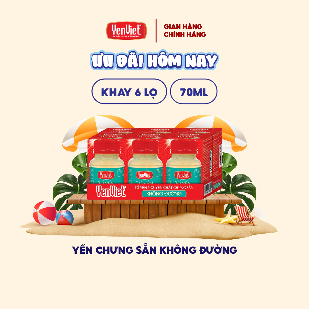 Yến sào Yến Việt nguyên chất chưng sẵn 15%-18% tổ yến, vị ngọt thanh từ cỏ ngọt, phù hợp cho người ăn kiêng, 6 lọx70ml