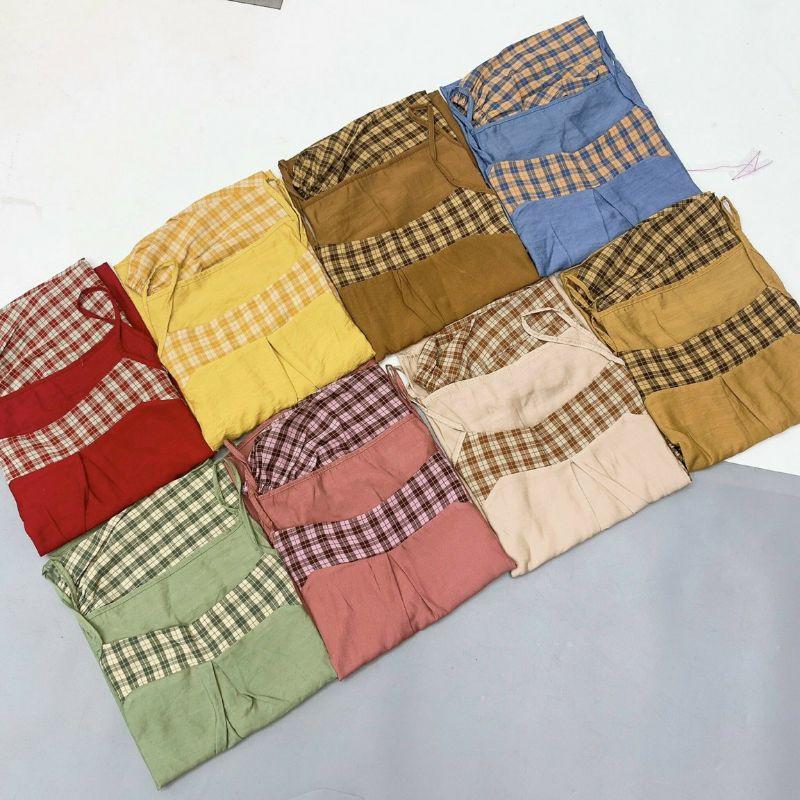 Bộ đũi pha kẻ - áo 2 dây , cộc - hàng đẹp