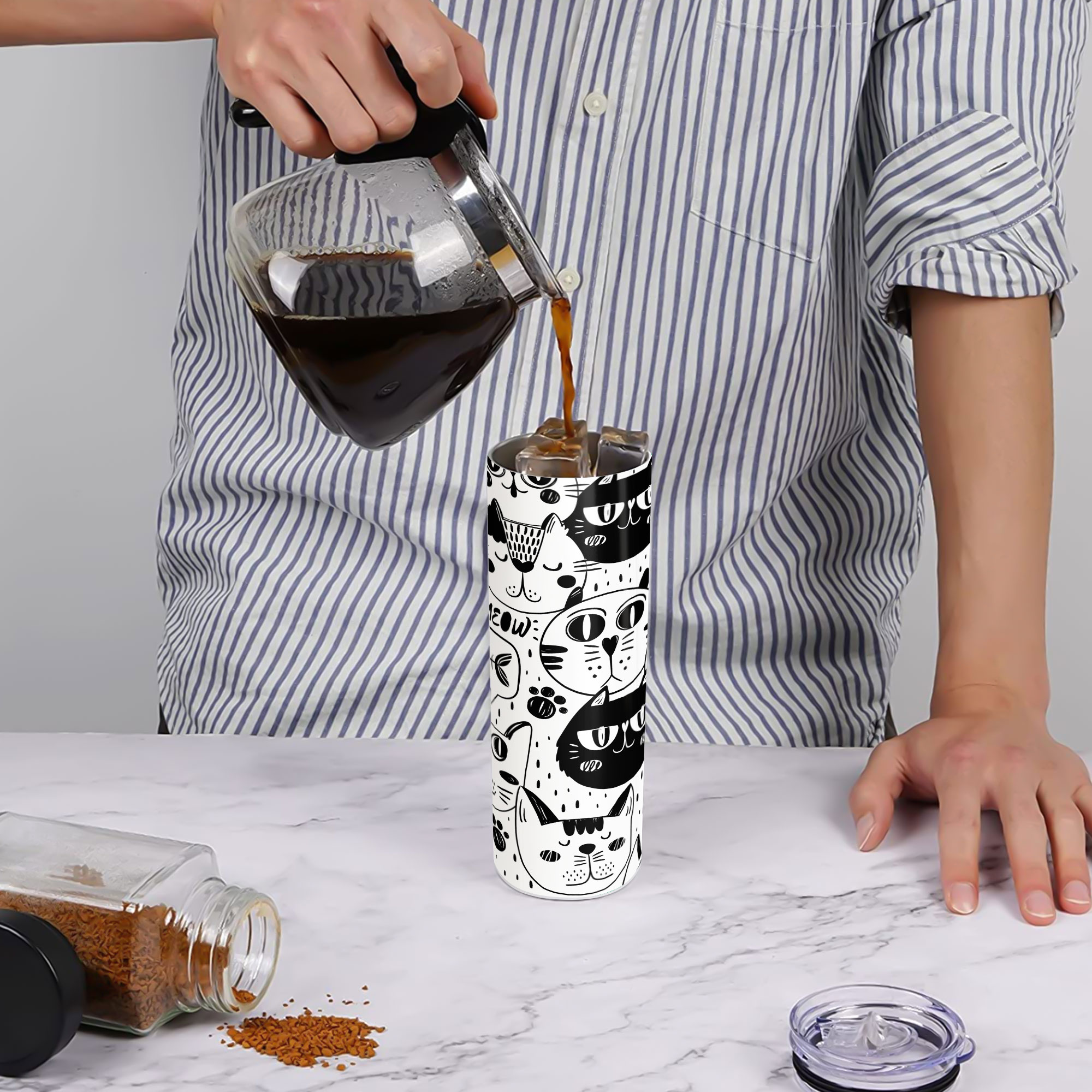 Bình giữ nhiệt cute in hình mèo - Cốc giữ nhiệt in hình mèo dễ thương - Bình nước giữ nhiệt 2 lớp thép không gỉ SUS 304 - 600ml