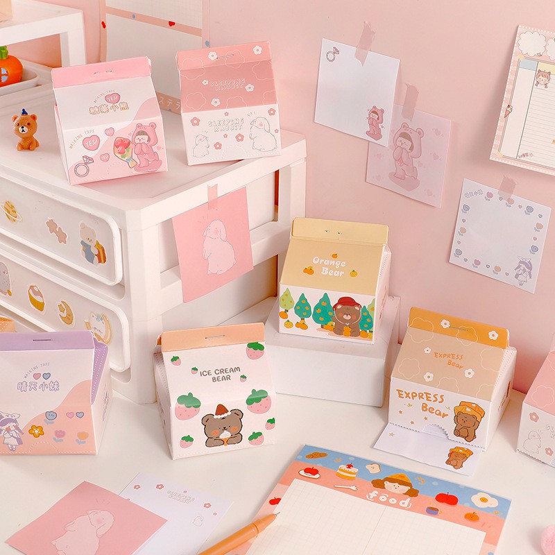 Giấy Note Hộp Sữa 200 Tờ Họa Tiết Xinh Xắn, Giấy Ghi Chú 200 Tờ Nhiều Màu Cute Hot Trend