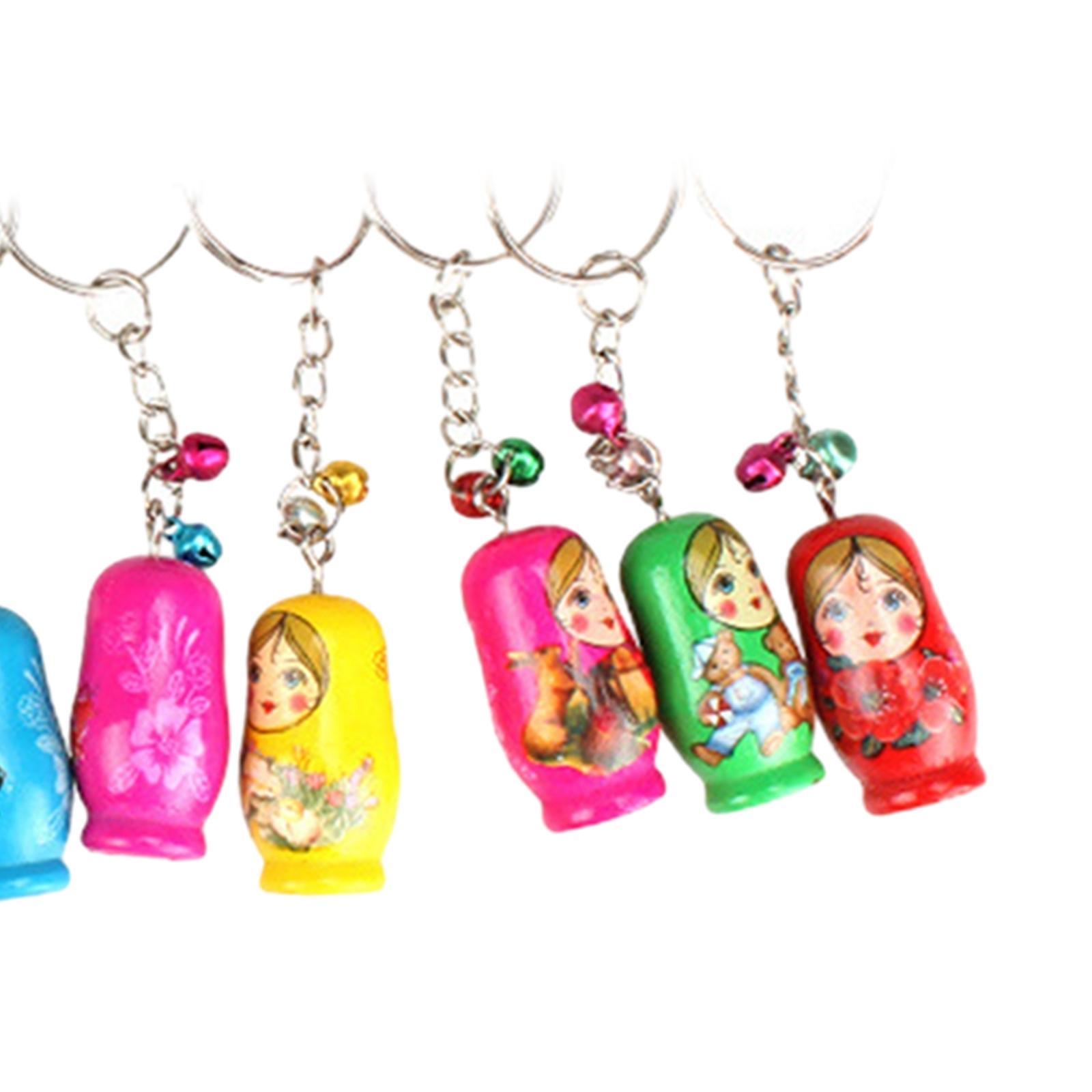 12 Pieces Russian Nesting Dolls Keychain Bags Wooden Stacking Dolls Pendant