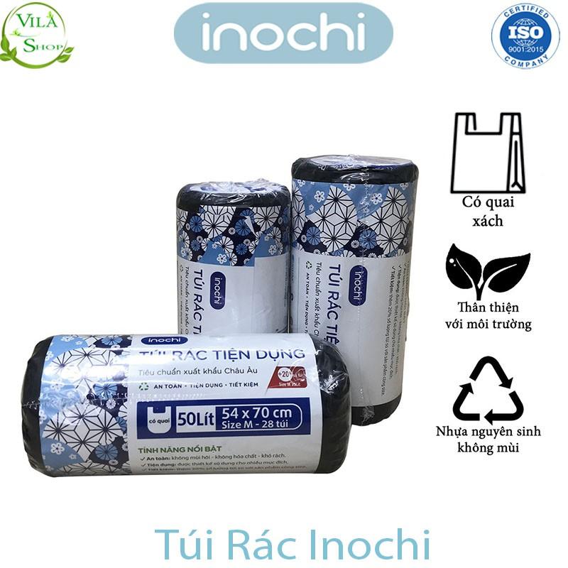 Túi Rác Tự Huỷ, Túi Rác Có Quai Tiện Dụng Chính Hãng Inochi, Loại 10L 25L 50L - Dạng Cuộn Màu Đen