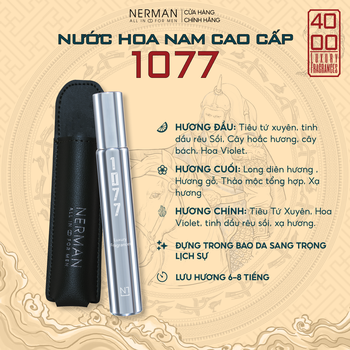 Nước hoa nam chính hãng Nerman - hương thơm nhẹ nhàng, tinh tế thu hút nữ giới, phù hợp đi hẹn hò, đi chơi, đi làm lưu hương tới 8h 10ml