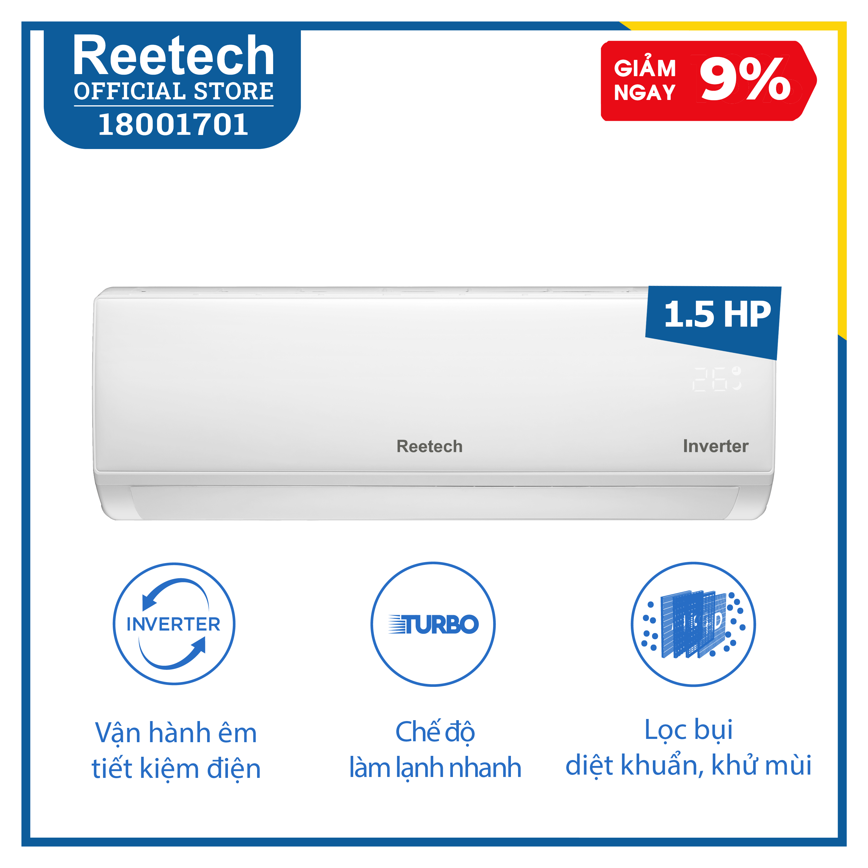 Máy lạnh Reetech Inverter 1,5 HP RTV12-TC-BI/RCV12-TC-BI - Hàng chính hãng (chỉ giao HCM, HN và một số tỉnh)