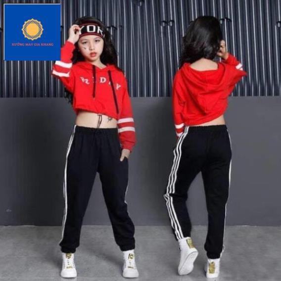 Đồ bộ quần áo dài tay bé gái, áo lửng kiểu có nón thời trang, chất cotton thoải mái - Xưởng may. Gia Khang