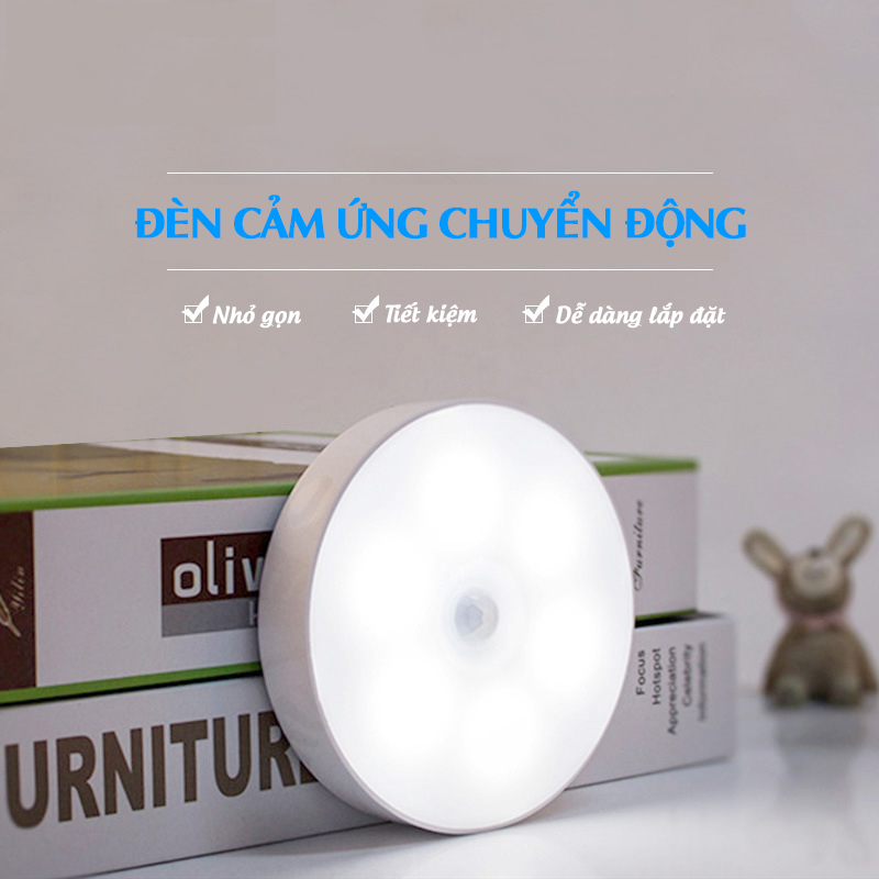 Đèn cảm biến chuyển động led hình tròn có pin sạc tự động phát sáng khi có người