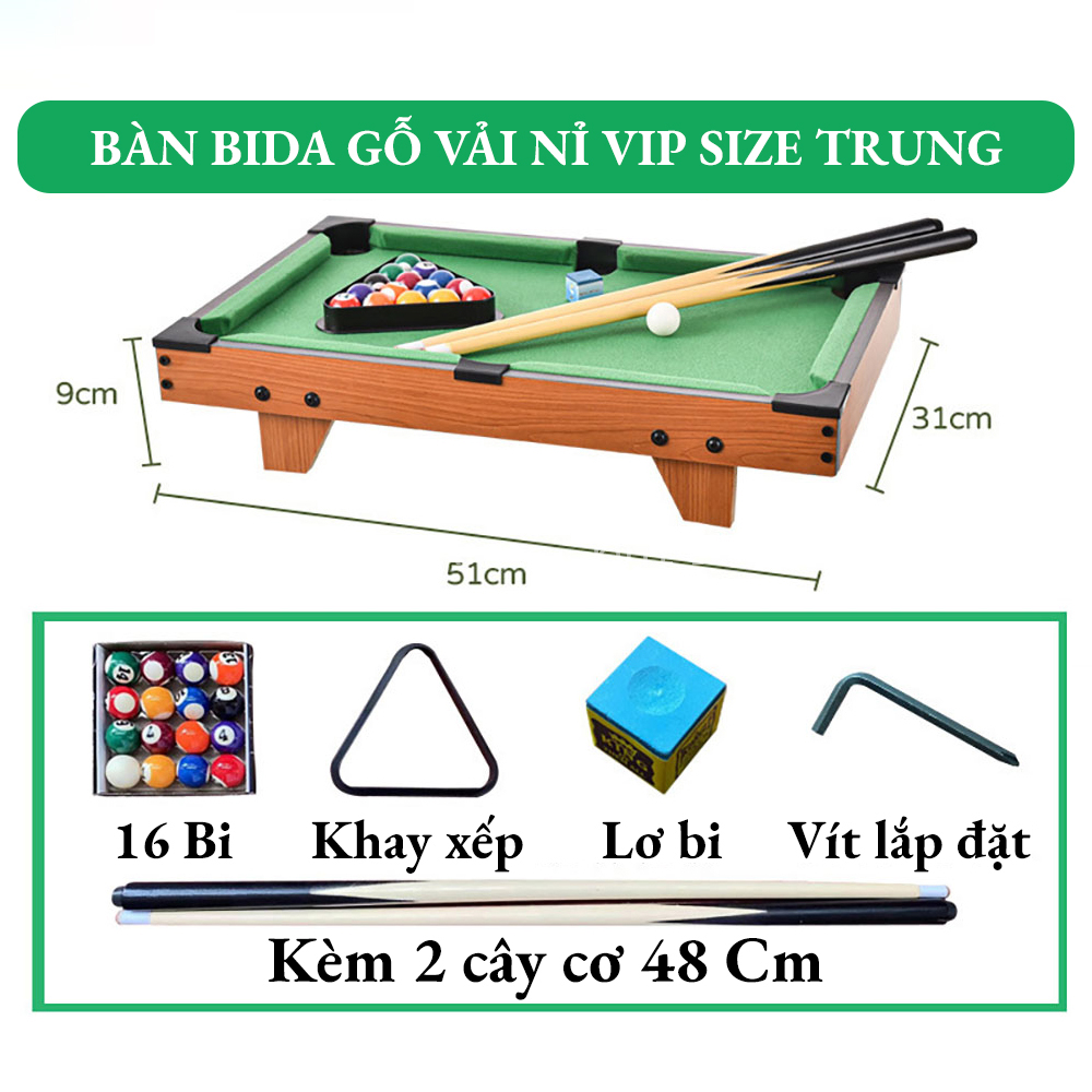 Bàn bida cỡ vừa 51x31x9 cm bằng gỗ thảm vải nỉ bia dành cho trẻ em và người lớn giải trí thư giãn tại nhà