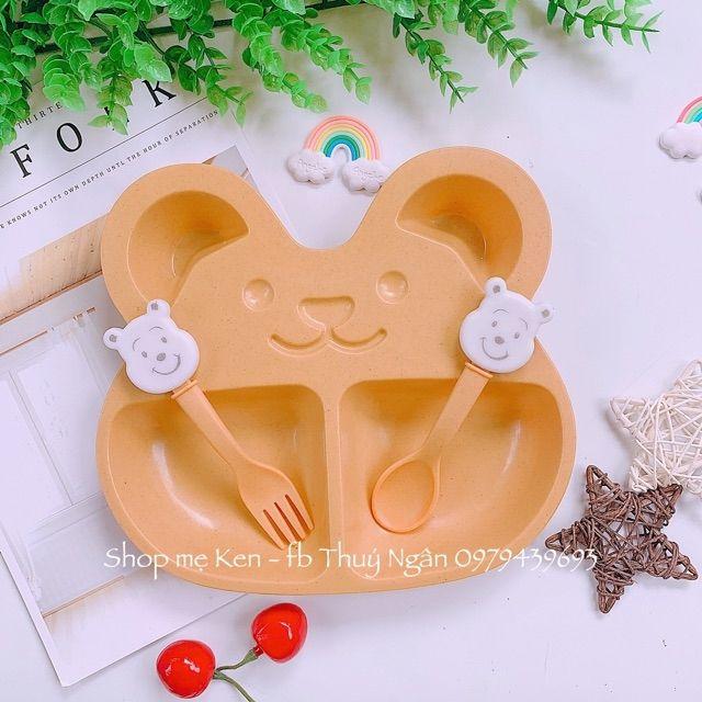 Khay ăn dặm lúa mạch hình gấu kèm thìa dĩa mẫu mới