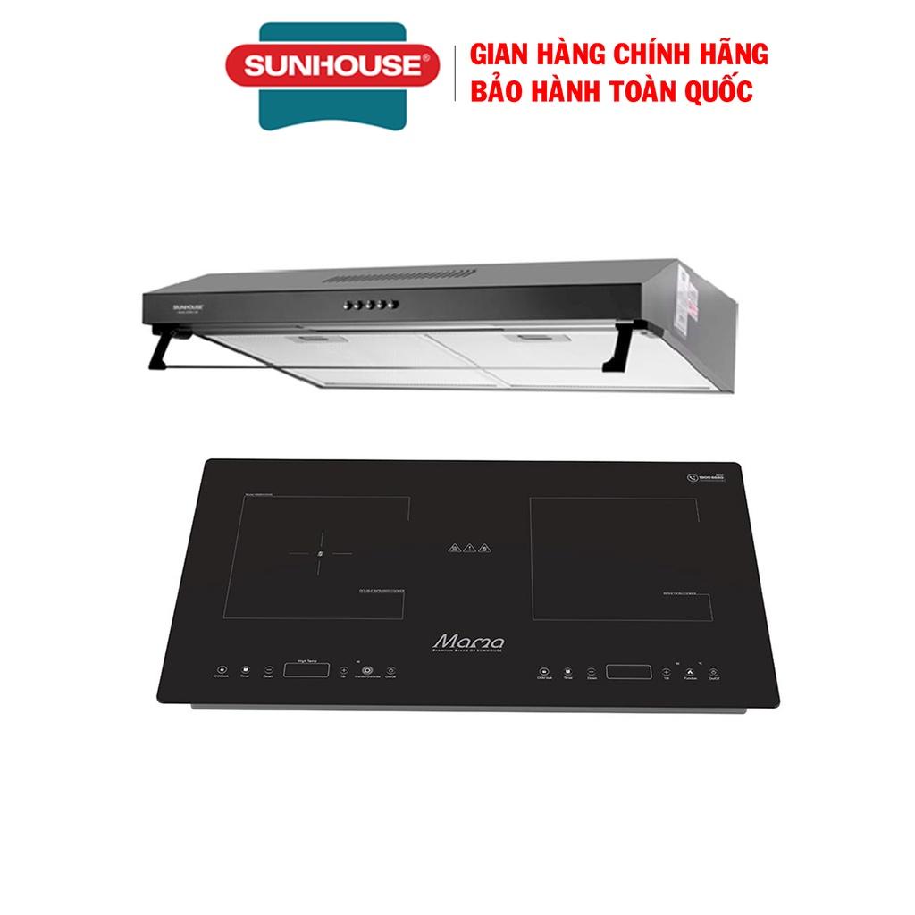Combo bếp đôi điện từ hồng ngoại Sunhouse MAMA MMB9100VN + Máy hút mùi vỏ sơn Sunhouse SHB6118B, Hàng chính hãng - Bảo hành tại nhà