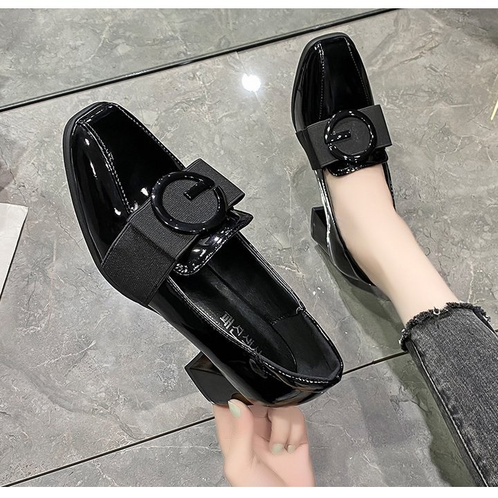 [CHẤT LƯỢNG] Giày loafer nữ đế vuông 5 phân khóa chun S040 êm chân chắc chắn