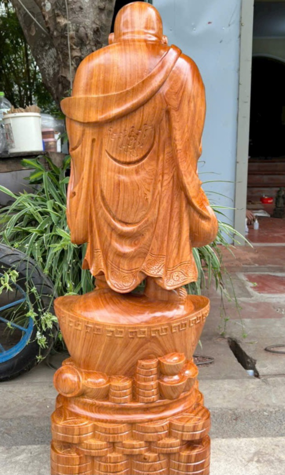 Tượng phật di lặc chúc phúc bằng gỗ hương đá kt cao 60cm