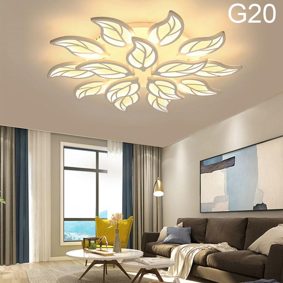 Đèn ốp trần trang trí phòng khách phòng ngủ 15 cánh lá có 3 chế độ sáng kèm điều khiển từ xa tăng chỉnh ánh sáng Mã 2041