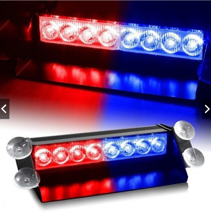 Đèn chớp Police xanh đỏ 12V 8W 8 LED gắn kính cho xe cảnh sát, quân sự, xe ưu tiên.