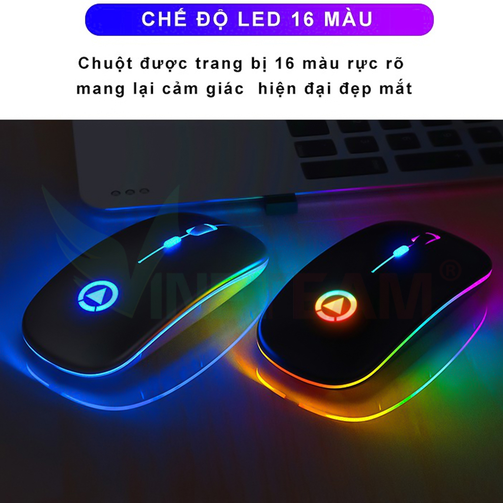Chuột Không Dây Sạc Điện Vinetteam A2 Pro Chống Ồn Thiết Kế Công Thái Học Led RGB Dành Cho Laptop Mac PC - Hàng Chính Hãng