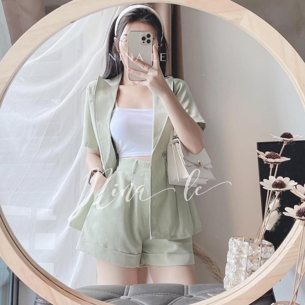 Áo Blazer - Vest Cộc Tay Dáng Rộng Chất Mát áo blazer tay ngắn phong cách Hàn Quốc sang chảnh cực phẩm sét vest xanh