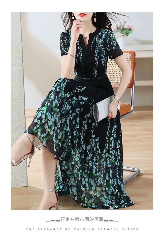 [HÀNG NHẬP] ĐẦM MAXI HOA CỔ V KÈM BEFT