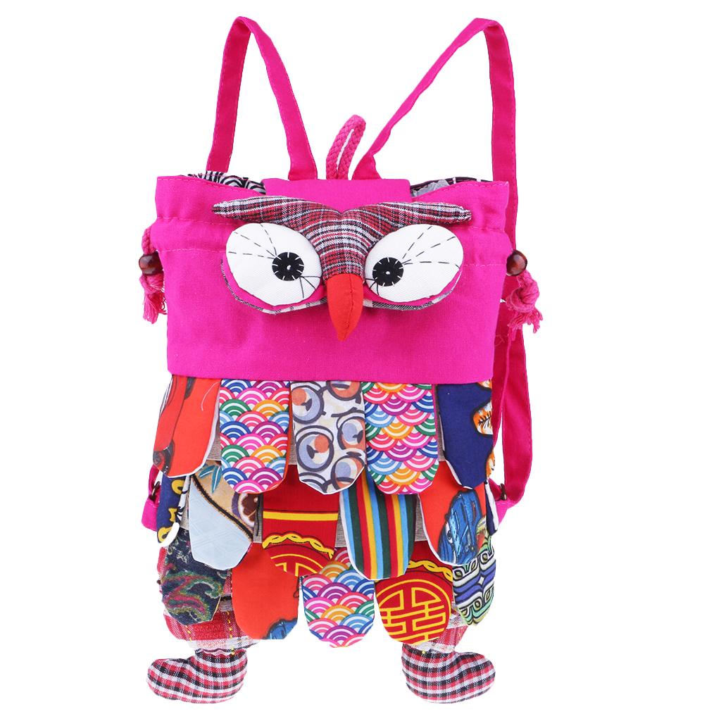 Cute Owl Cotton Handmade Patchwork Backpack Bag Women Girl Handbag