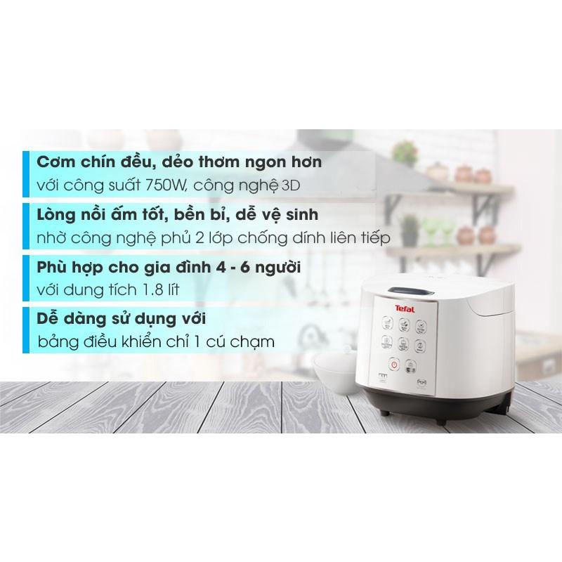 Nồi cơm điện tử Tefal RK732168 - 1.8L, lồng niêu 4 lớp, điều khiển tiếng việt - Hàng Chính Hãng