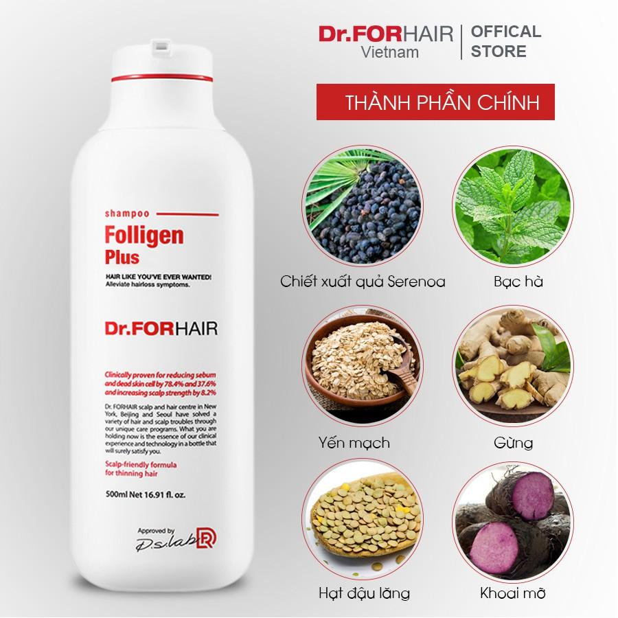 Bộ gội xả dưỡng tóc sạch gàu giảm rụng và suôn mượt tóc Dr.FORHAIR Folligen Plus 500ml x Scalp Pack 250ml x Sea Salt 300g