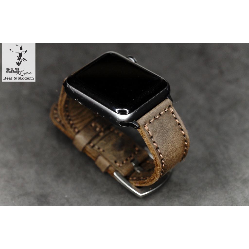 Dây apple watch da bò nâu đất handmade bền chắc cực đẹp RAM Leather classic 1950 - tặng khóa chốt và adapter