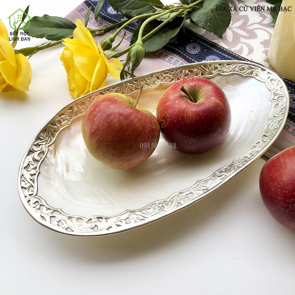 Đĩa đựng trái cây bằng vỏ xà cừ viền bạc phong cách châu Âu cổ điển (CTL786)
